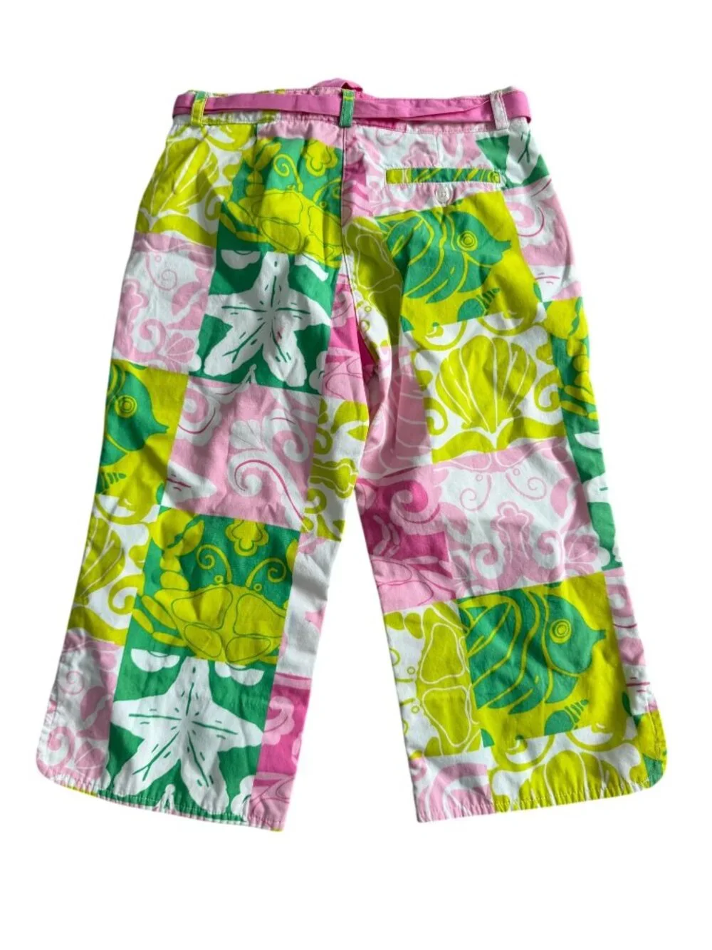 LILLY PULITZER Vintage Girls Sea Life Patchwork Patterned Belted Pants Size 6X